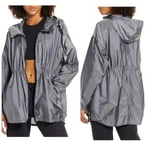 Zella Hooded Pack It Long Rain Anorak Windbreaker Small Gray